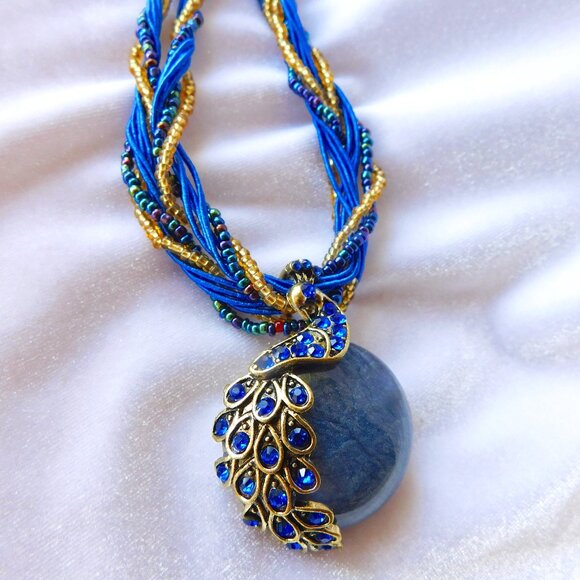 Ladies Blue Peacock Necklace - Picture 1 of 4
